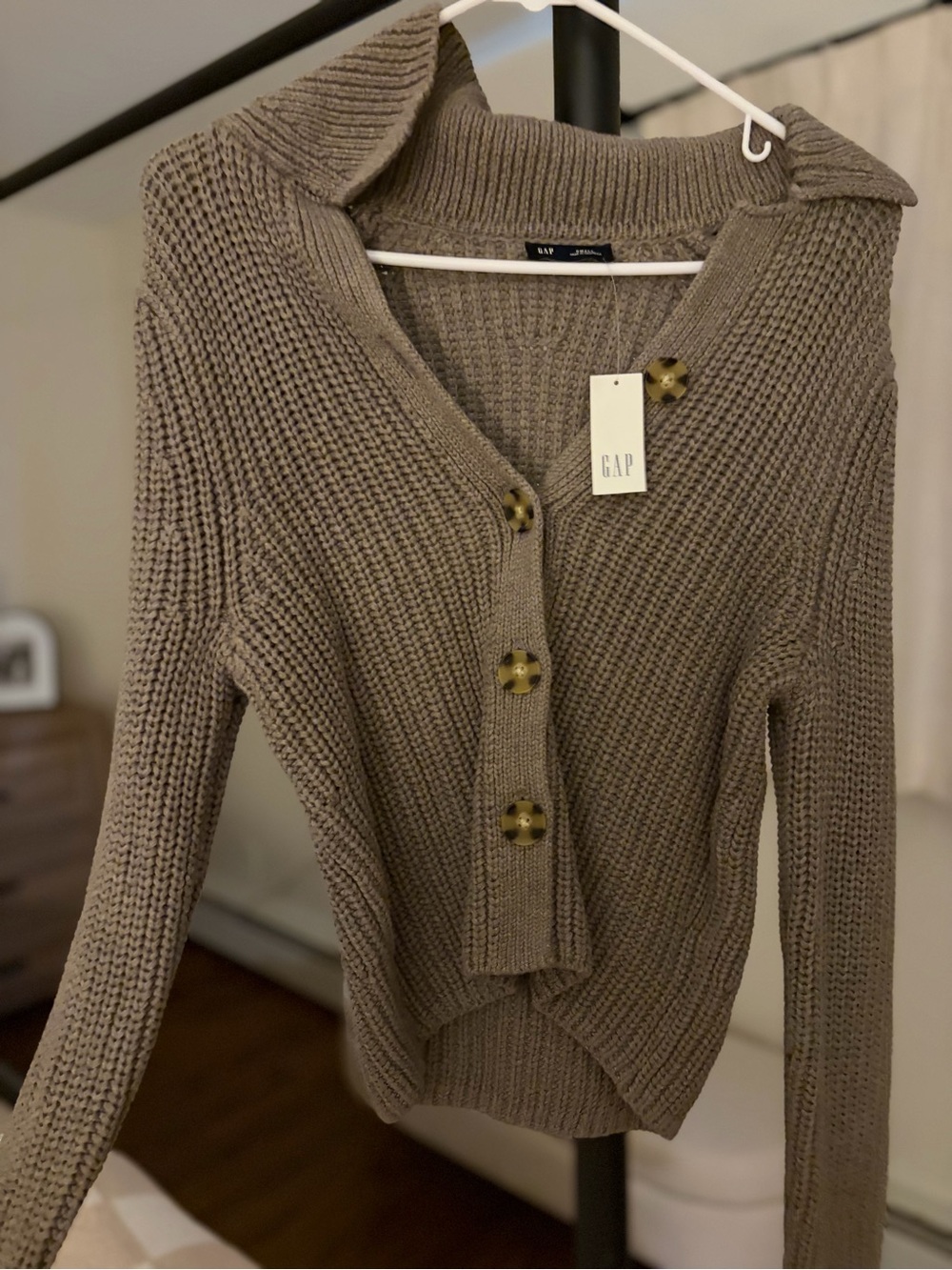 GAP Taupe Button-Up Knit Cardigan